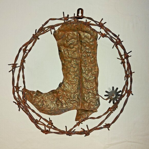 Barbed Wire Cowboy girl western Wreath 12" Metal Spur Holly Rustic Farmhouse - Picture 5 of 16